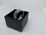 Stainless Steal Ring with Green Glow Powder and Crushed Opal
