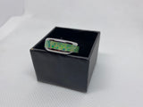 Stainless Steal Ring with Green Glow Powder and Crushed Opal